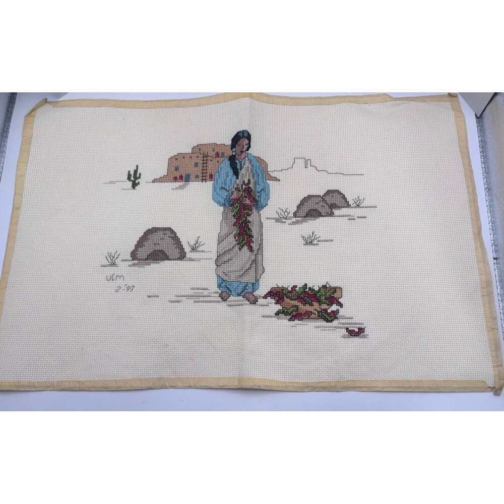 Handmade Southwest Native American Cross Stitch Completed